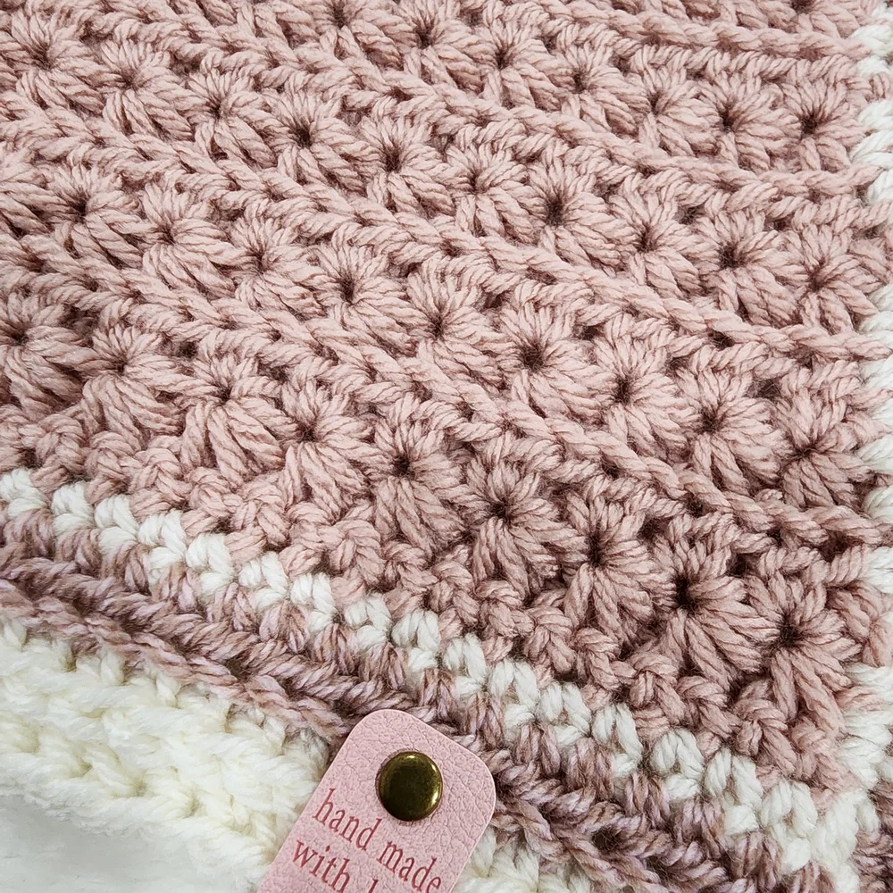 Handmade Crochet Blanket in Pink and Cream - Picture 5 of 7